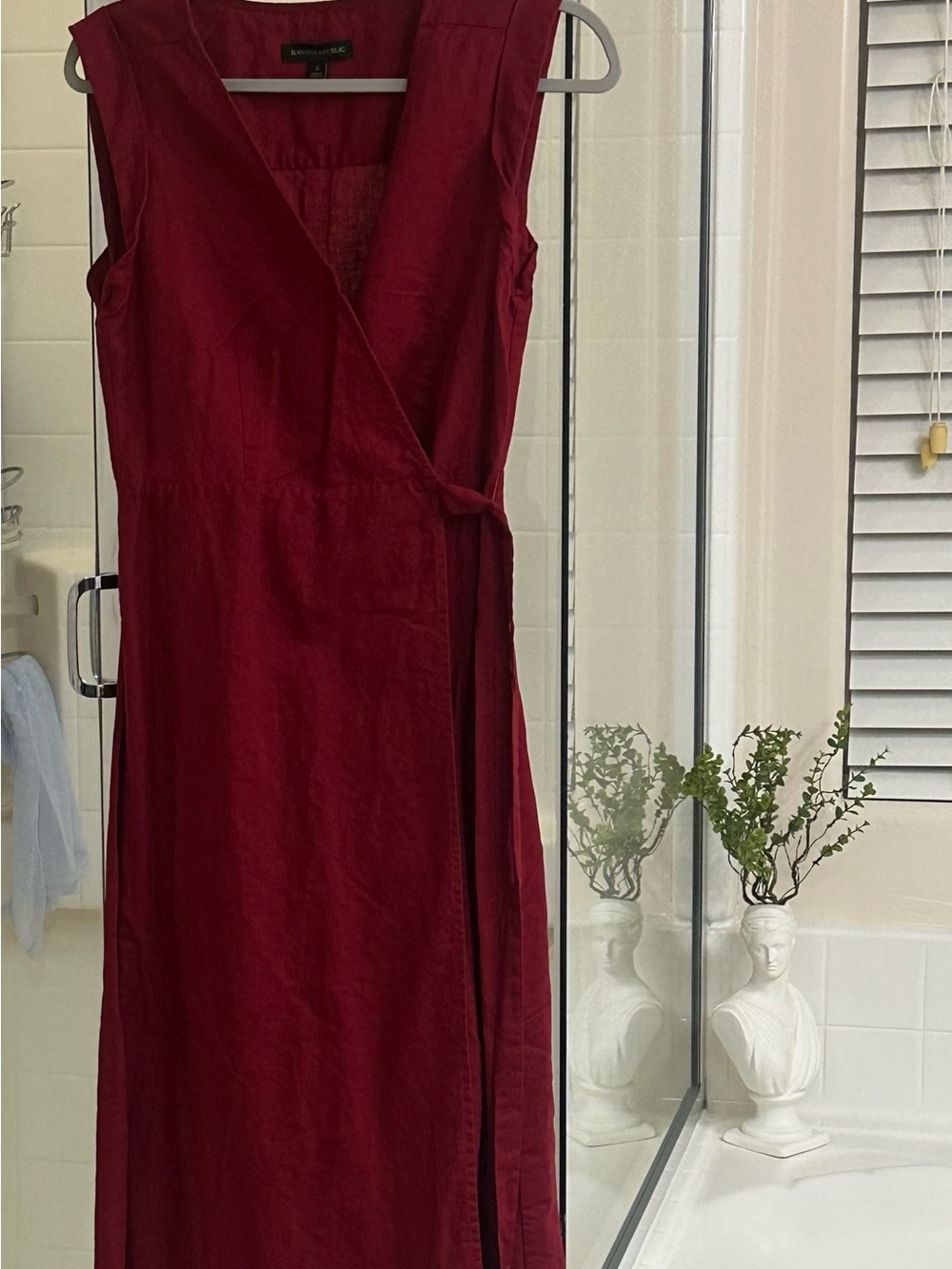 Sleeveless Wrap Midi Dress in Deep Wine linen